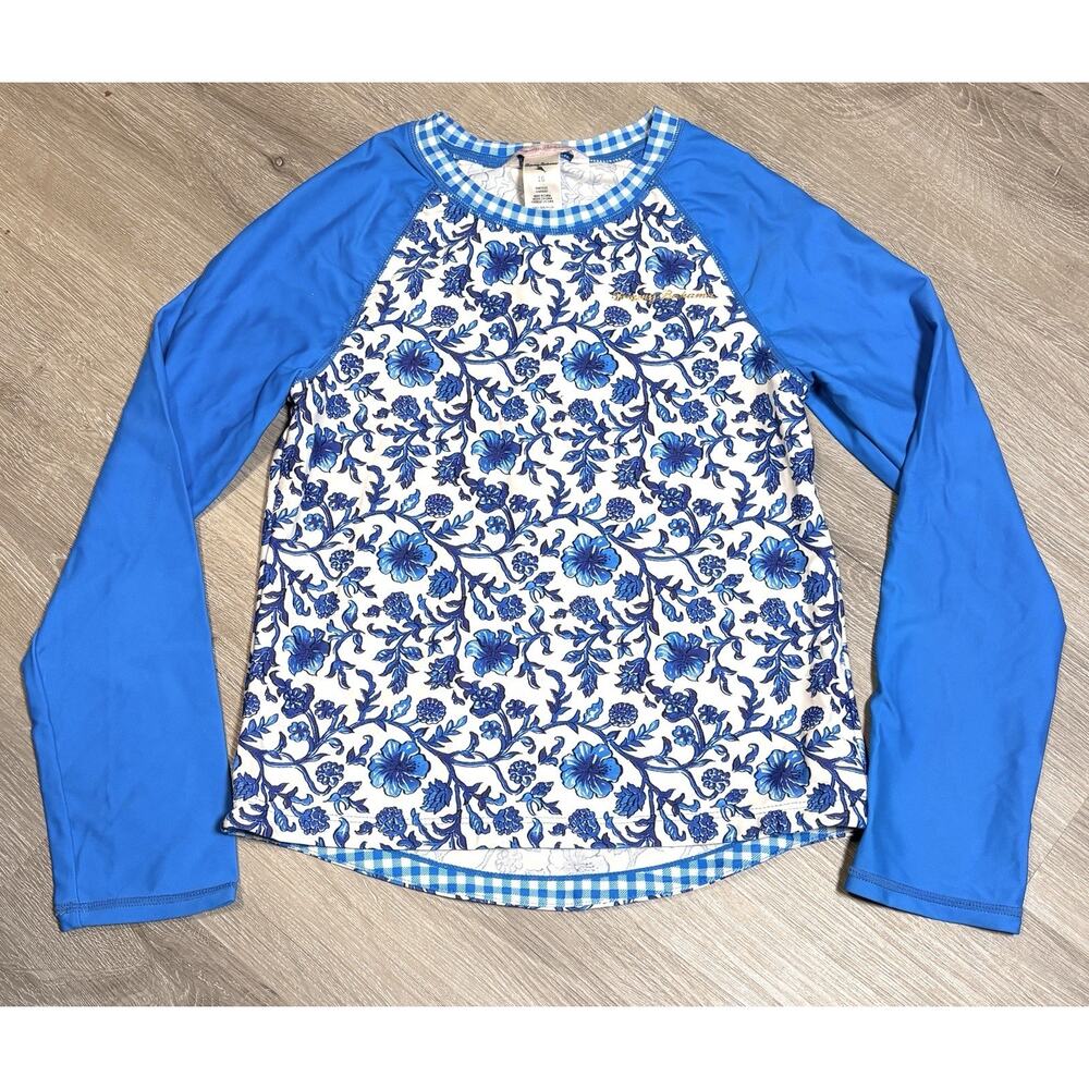 Tommy Bahama Girls Size 16 Blue Floral Long Sleeve‎ Rash Guard Swim Top UPF